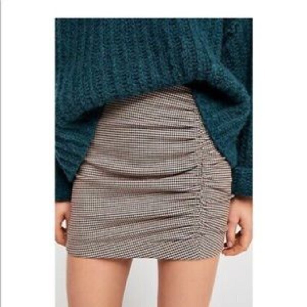 Free People Only Forever Houndstooth Ruched Mini Skirt